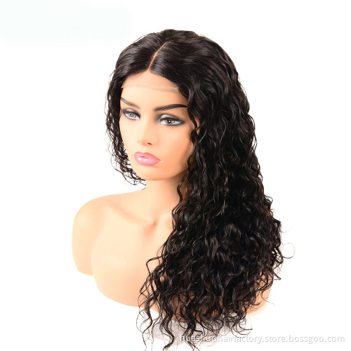 Huashuo Free Shipping  4*4 Human Lace Closure Wig Brazilian Virgin Human Hair Lace Wigs With Baby Hair Water Wave